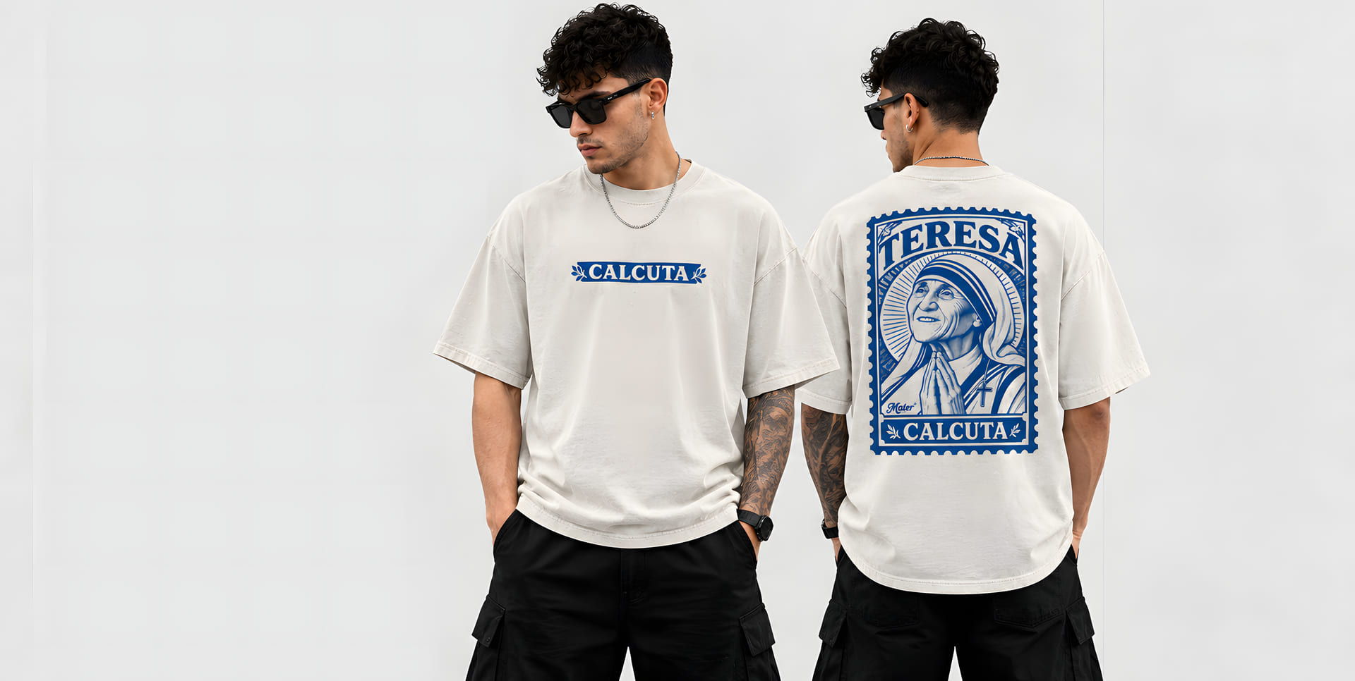 Two models wearing Mater oversized t-shirts